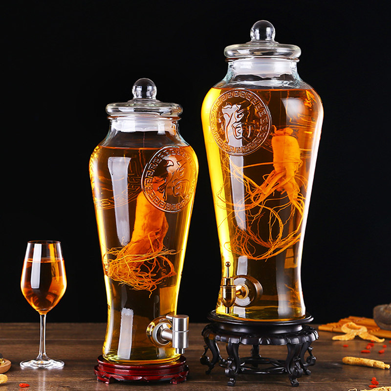 Glass bottle foam sprinkled with 10 kg-bubble wine jug with tap thickened bubble wine bottle 10 catty wine bottle soaked with wine sealing tank-Taobao