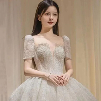 Starry night light main wedding dress 2021 new bride tail thin luxury temperament simple atmosphere court princess style