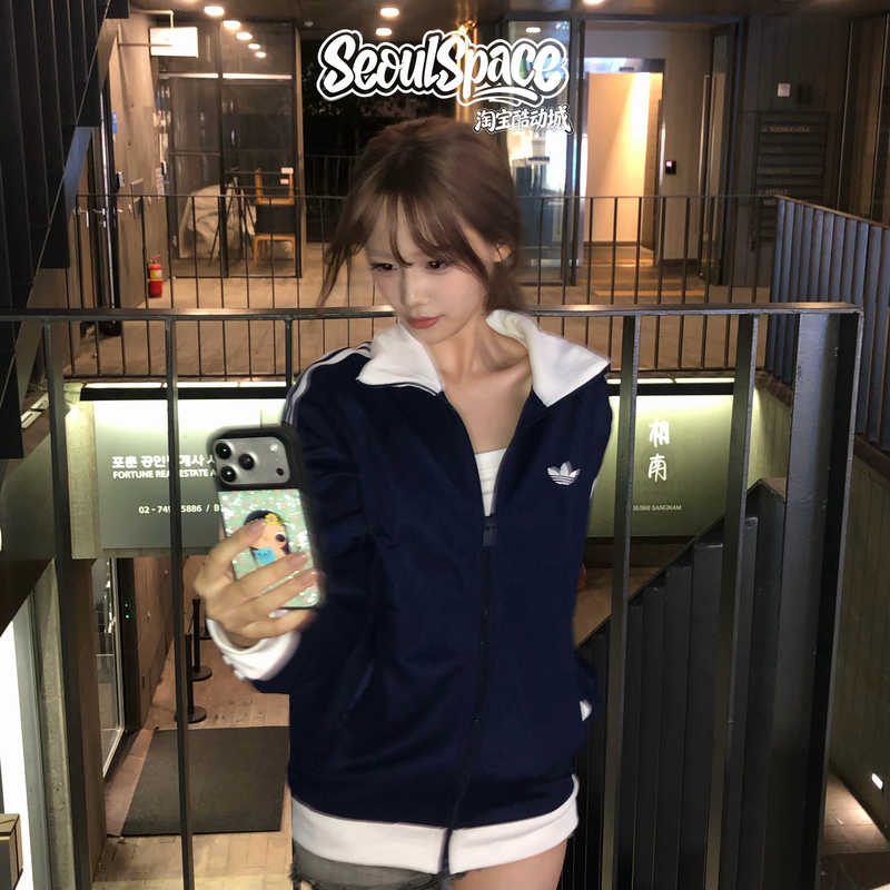 Adidas Korean Style School Uniform Clover Jacket Retro Sports Jacket Ke3526 Ke3527 Adidas Korean Style School Uniform Clover Jacket Retro Sports Jacket Ke3526 Ke3527