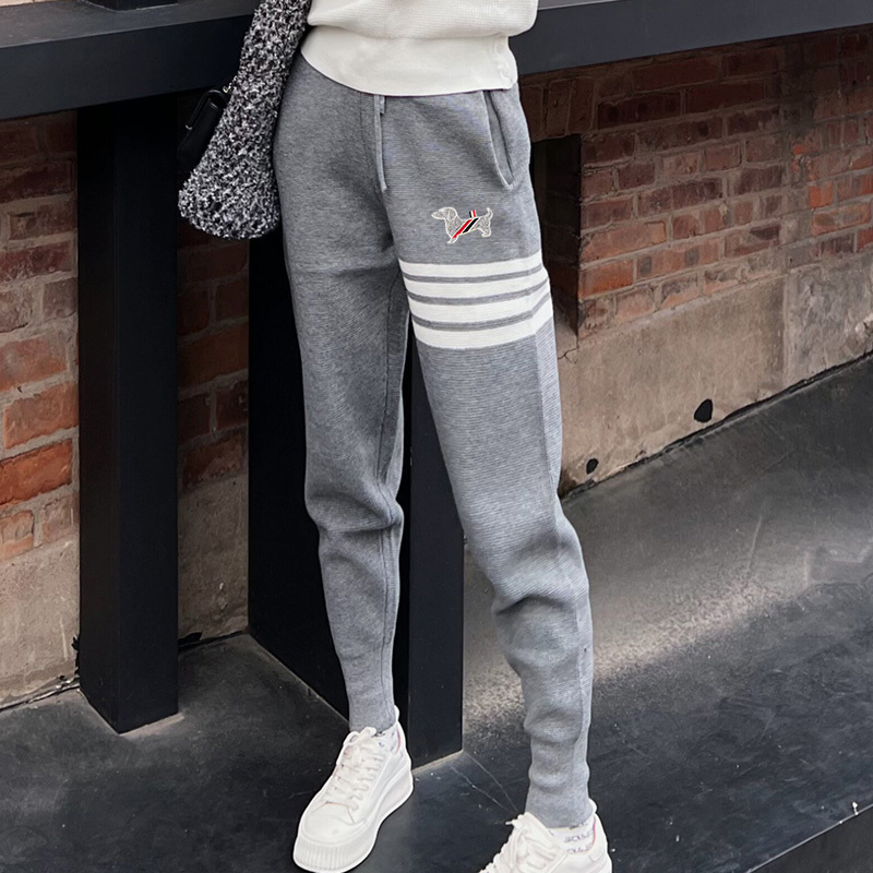 2025 European Popular Four-Stripe Pants, Knitted Pants for Women, Autumn and Winter Long Pants, Petite Leggings, Gray Sweatpants for Women