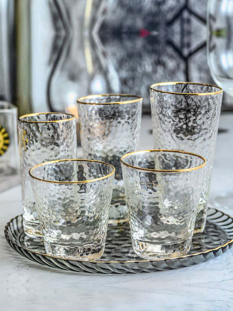 Japan-style Phnom Penh Hammering Glass Cup Transparent Home Living Room Drinking Water Glass Cups Mesh Red Ins Wind Cup Suit-Taobao