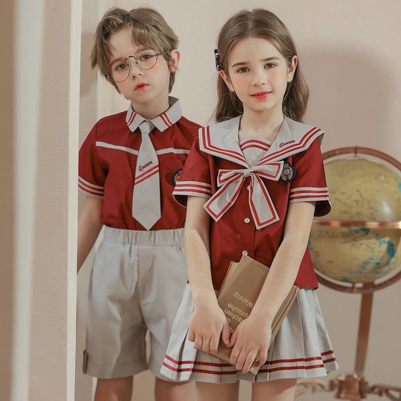 Kindergarten garden uniform summer clothing British style school uniform JK primary school class uniform summer graduation clothing photo senior class suit