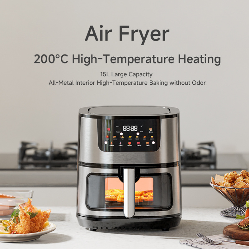 Household Air Fryer 15L Large Capacity Multifunctional Air Fryer Stainless Steel Visible Electric Fryer for Home Use Household Air Fryer 15L Large Capacity Multifunctional Air Fryer Stainless Steel Visible Electric Fryer for Home Use