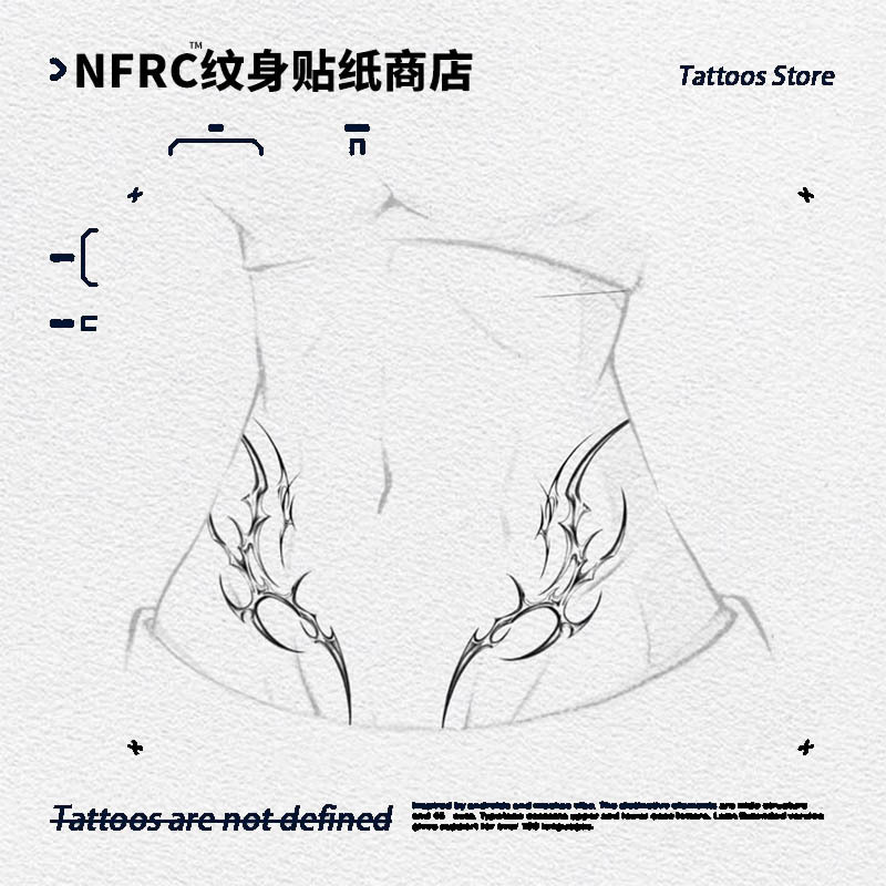 European and American Style Waist Herbal Juice Tattoo Stickers for Men and Women, Sexy Body Waterproof Tattoo Thorn Cross New Style