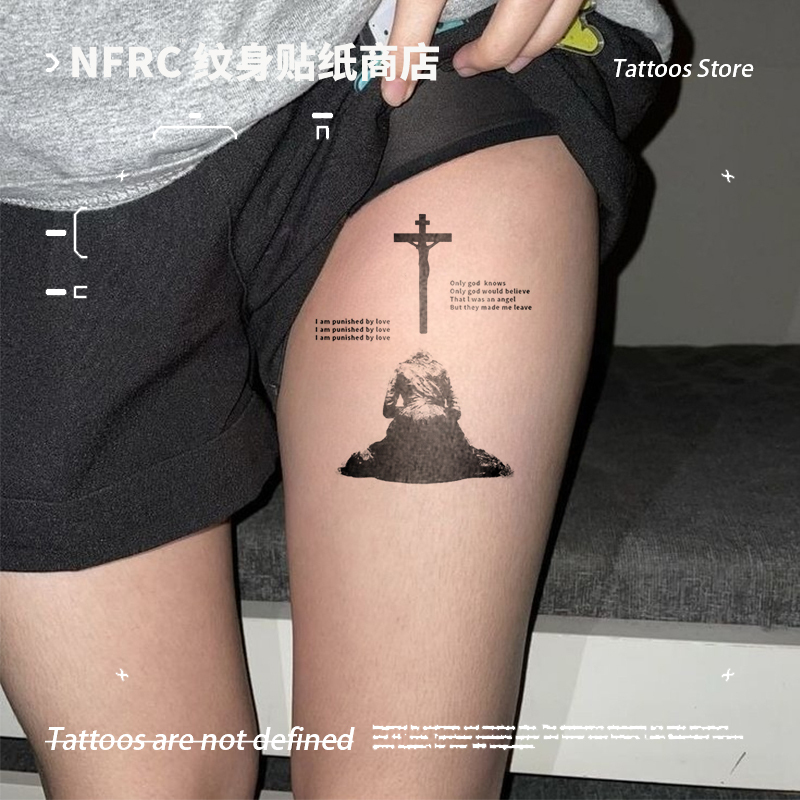European and American Style Prayer Cross Herbal Juice Tattoo Stickers for Men and Women, Temporary Waterproof Long-Lasting Tattoos, Niche