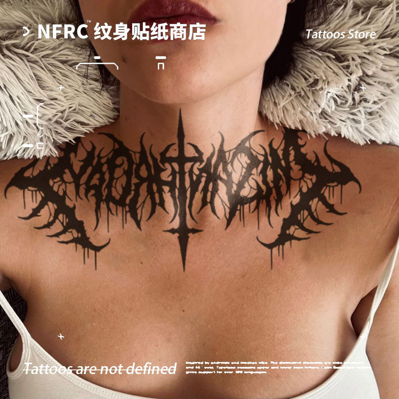 European and American Style Dark Thorn Cross Neck Herbal Juice Tattoo Stickers for Men and Women, Long-Lasting Waterproof Scar Cover Tattoo