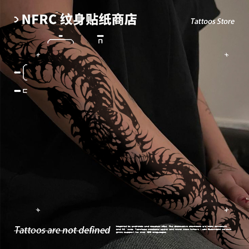 Dark Skull Snake Frame Herbal Tattoo Stickers for Men and Women, Temporary Long-Lasting Waterproof Tattoos, Non-Reflective, European and American Style