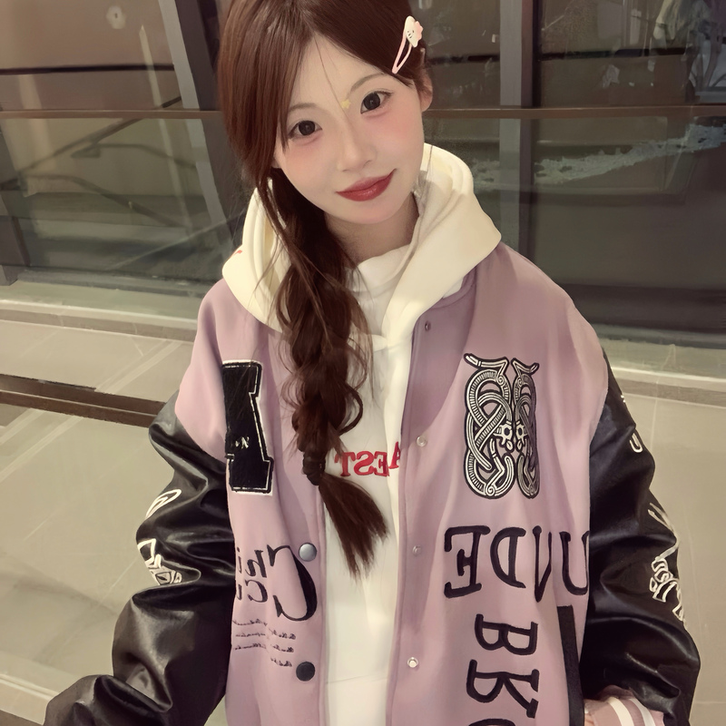 American-Style Trendy Retro Patchwork Baseball Jacket for Women, New Spring Embroidered Letter High-Street Versatile Couple Jacket American-Style Trendy Retro Patchwork Baseball Jacket for Women, New Spring Embroidered Letter High-Street Versatile Couple Jacket