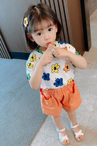 Girls baby short-sleeved summer clothes Childrens Western style childrens clothing two-piece childrens thin section 1 3-year-old girl summer suit 2