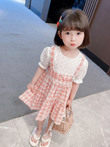 Girls summer dress two weeks 2-3 years old female baby summer thin childrens western style Korean short-sleeved plaid skirt