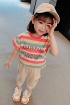 Girls  summer short-sleeved suit Childrens female baby summer net red children Western style pure cotton childrens two-piece thin section