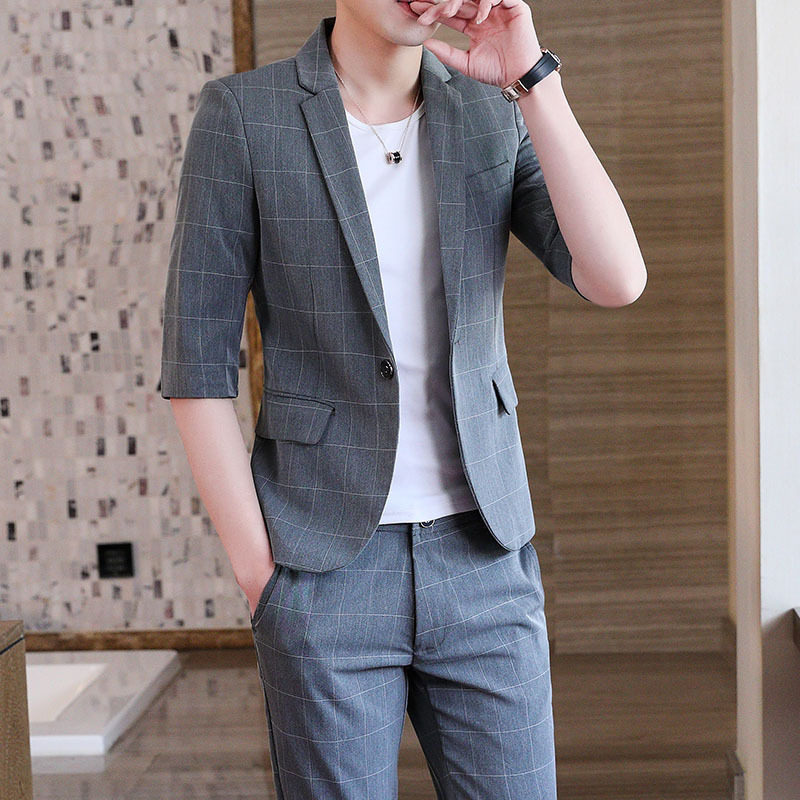 Rich bird summer new small suit suit men's Korean version of the trend casual suit thin section mid-sleeve three-quarter sleeve jacket