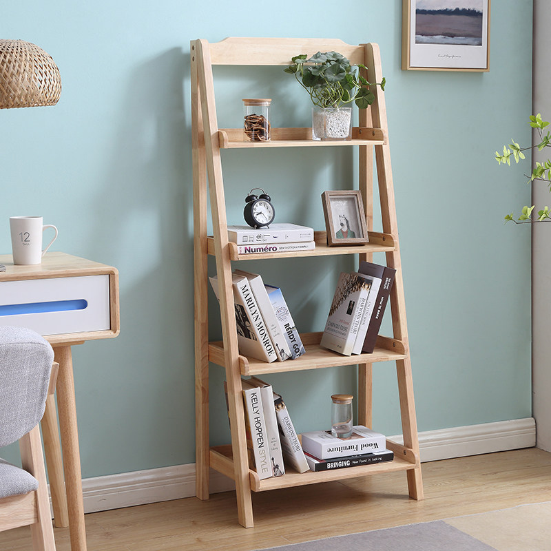 Full-wood shelving floor 4-layer three-layer trapezoidal containing layer shelf home flower shelf minimalist book room bookcase storage