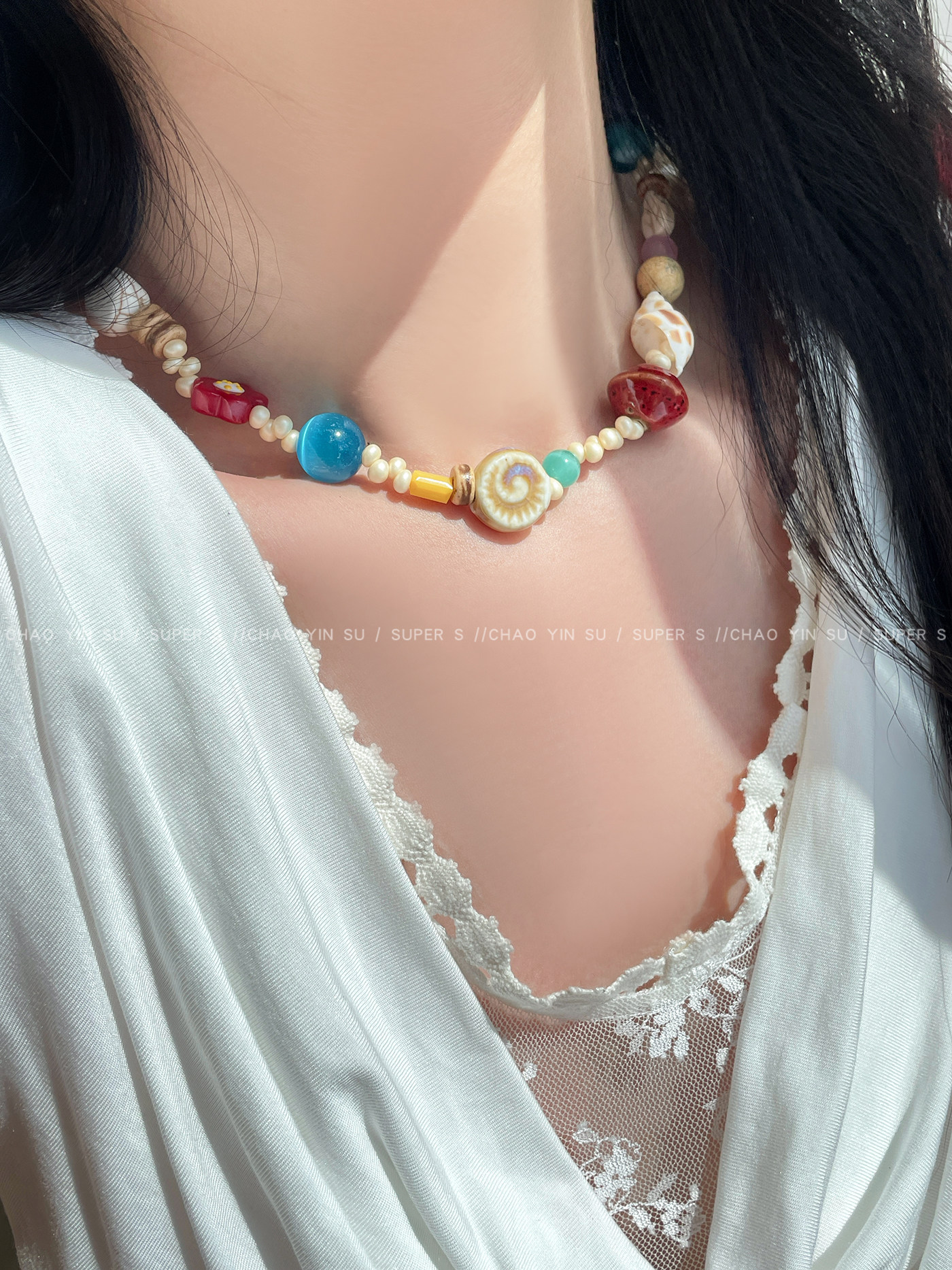 Colorful Dopamine Ceramic Beaded Necklace for Women, Sweet and Cute Clavicle Chain, Niche Design, Vacation Style Accessory