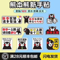 Kumamoto bear novice on the road car sticker magnetic creative funny internship logo reflective waterproof car sticker female driver