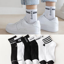 5-10 pairs of socks mens spring and summer Korean version mid-tube mens socks students simple breathable sweat-absorbing long tube basketball socks