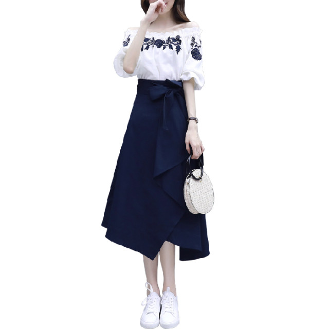 Goddess fan female dress spring and autumn dress 2022 new temperament Korean version suit one shoulder chic skirt two summer