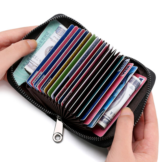 Genuine first-layer cowhide card bag for women, compact driver's license, bank credit card holder, large capacity, multi-card slot, card holder, anti-magnetic