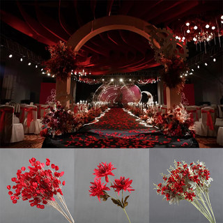 新款红色系列婚庆路引背景配材婚礼堂插花道具摄影橱窗布置仿真花