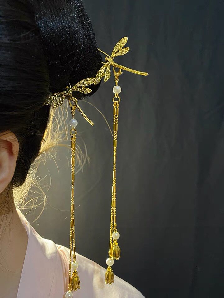 Ancient Wind Dragonfly Bell Orchid Hair Chao Chao Xian HanFu Headdress Tassel U Plutonium Hairpin Step Shake Hair Clip Versatile Photo Props