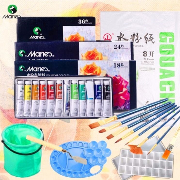 Mali Water Powder Paint Suit 24 Color Children Elementary School Children's Beginner Suits 12 12 18 36 36 Water Pink Painting Diy