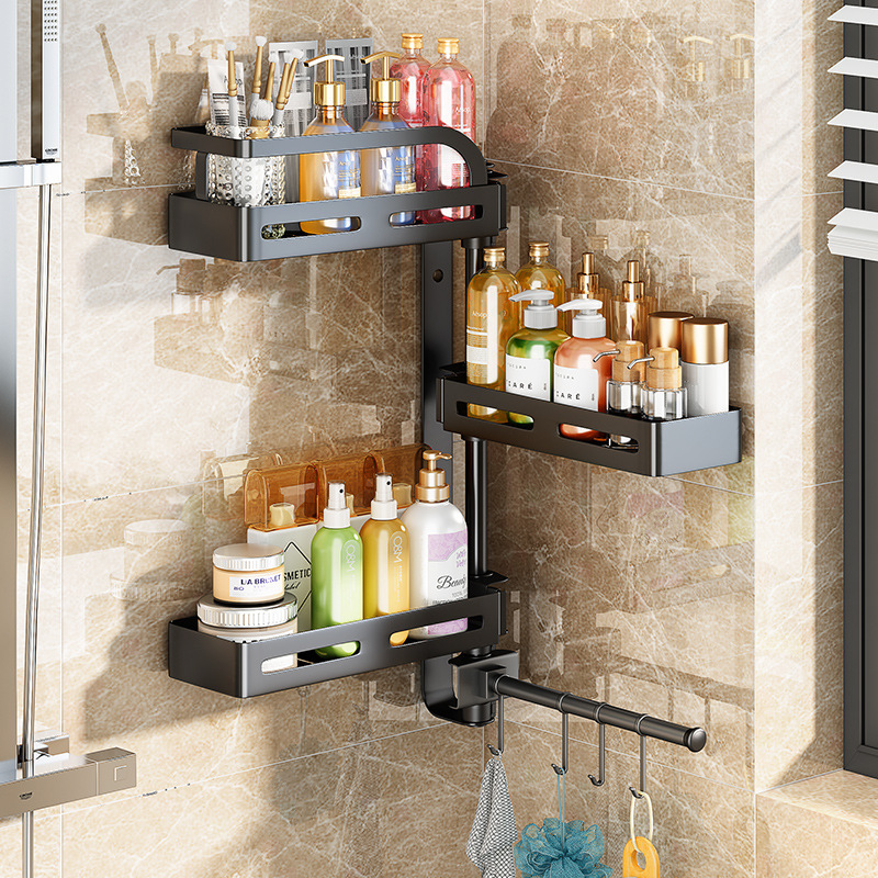 Bathroom Shelf Corner Rotating No-Drill Washbasin Shower Room Towel Rack Toilet Wall-Mounted Shelf