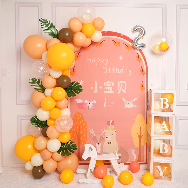 Boys and girls 100 days full moon first birthday decoration scene baby banquet layout children's balloon background wall