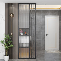 Brief modern light and luxurious living room Iron art stainless steel Changhong glass screen entry into the family Xuanguan Wash Terrace Decoration Partition