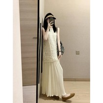 French fake two-piece holiday style halter dress feminine design niche high-end long skirt suit for summer