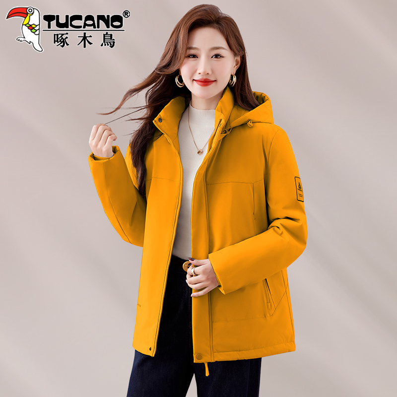 Woodpecker Outdoor Cotton Jacket for Women 2026 New Winter Hooded Cotton Coat Windproof and Cold-Proof Thickened Warm Jacket