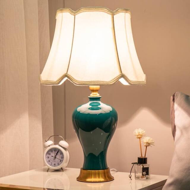 Ceramic Table Lamp for Bedroom, Home Use, American-Style Porcelain Table Lamp, European-Style Table Lamp, Living Room Decoration, New Chinese-Style