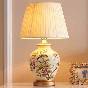 Table Lamp Bedroom Bedside Lamp Living Room American Retro New Chinese Style European Pastoral Warm Creative Remote Control Ceramic Table Lamp