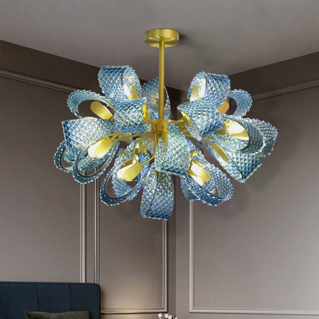 Modern Minimalist Luxury All-Copper Living Room Chandelier, Creative Designer Art Flower Art Lamp for Dining Room and Bedroom