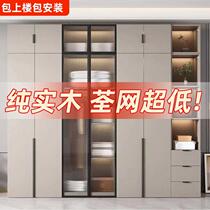 Solid wood wardrobe household bedroom cabinet household 2023 rental room one door to top double door wardrobe simple cabinet