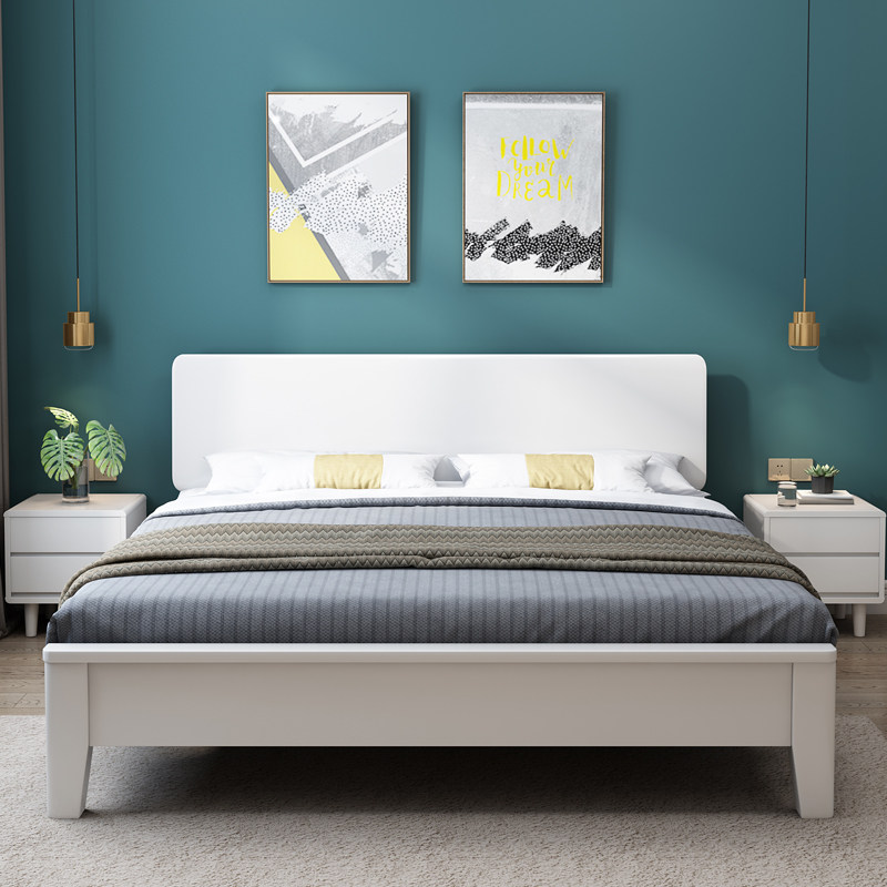 Nordic solid wood bed 1 8 meters modern minimalist white 1 2 double 1 35m one meter bed master bedroom children's girl bed