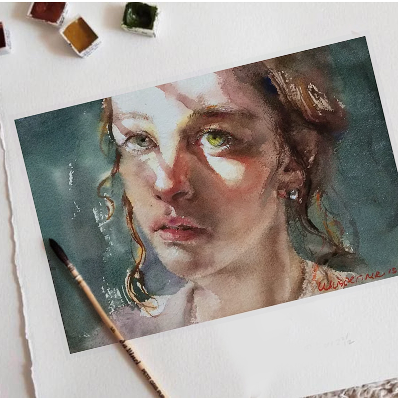 Painting watercolor pure hand painted character color gouache landscape oil painting color lead photo custom Shaw pixel profile portrait