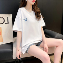 Tide brand long round neck short sleeve T-shirt female 2021 new summer Korean version of net red half sleeve body shirt top base shirt