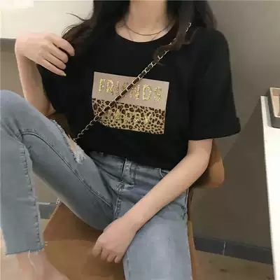 Tide brand 2021 New Korean chic round neck short sleeve women fashion vintage gilded letter loose Joker T-shirt ins