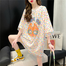 Tide card splicing mesh yarn printed T-shirt woman 2022 new summer Korean version fake two pieces of lazy wind personality blouses