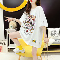 Tide Card Short Sleeve T-shirt Woman 2022 New summer clothing Loose China Wind Round Collar Half Sleeve Printed Undershirt Compassionate