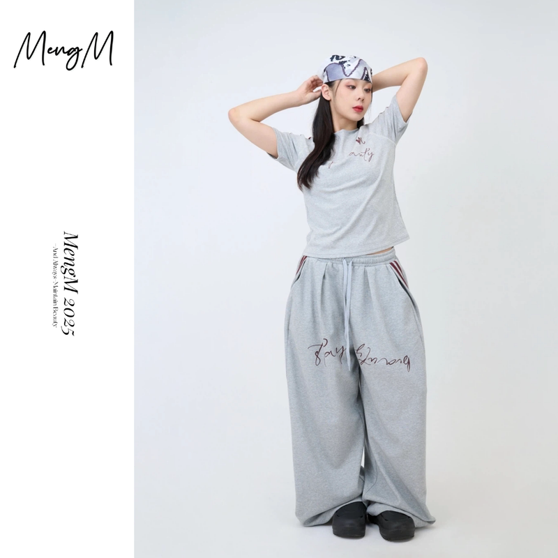 Mengm Jazz Street Dance Gray Short-Sleeve T-Shirt Sports Suit Unisex Loose Slimming Sweatpants Two-Piece Set