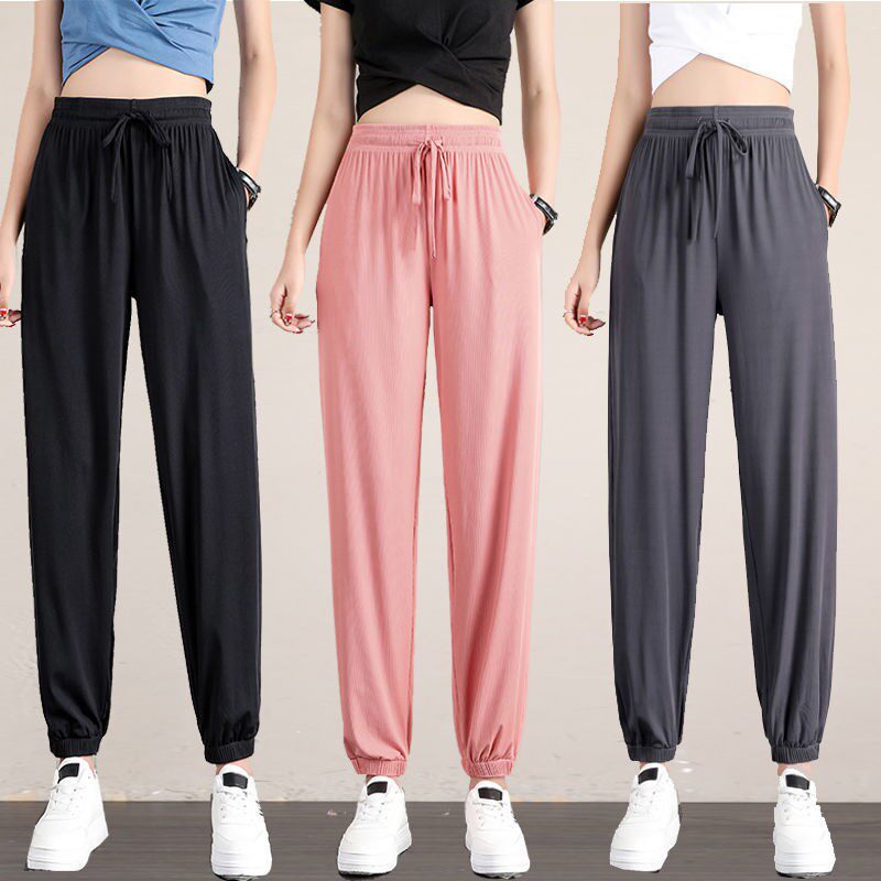 Dancing Jazz Pants Thin speed dry Harun pants women 2022 Summer ice silk splicing Han version Letters Conspicutically Slim