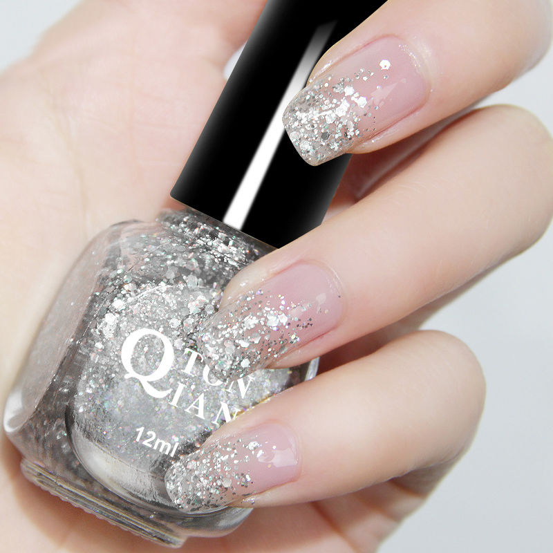 Nail polish transparent fine shiny silver flake set no-bake quick-drying long-lasting waterproof non-peelable non-toxic whitening nail polish