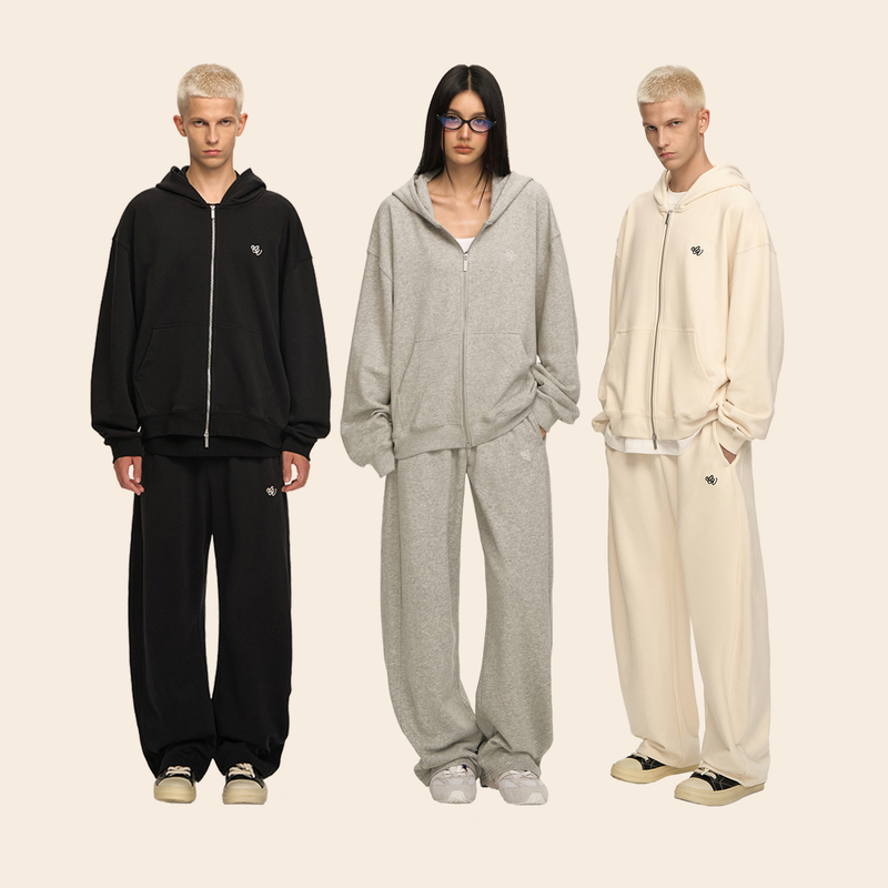 Climax Visioncv Embroidered Casual Suit Zipper Cardigan Hooded Sweatshirt Scimitar Banana Pants Couple Outfit