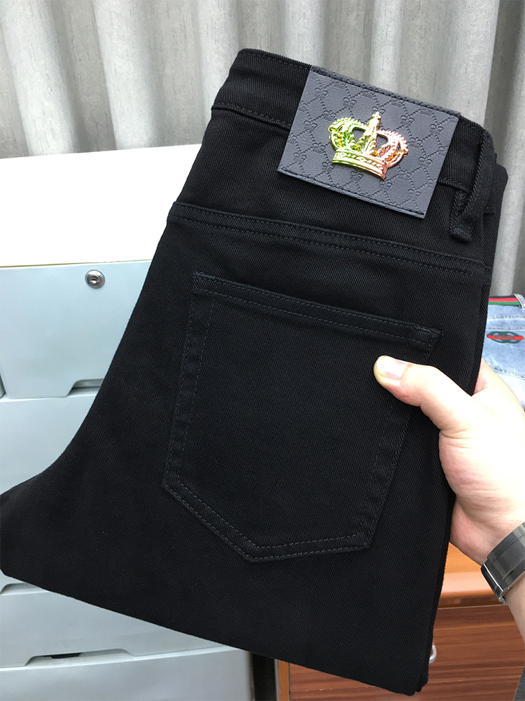 SyingLee jeans men's spring and summer fashion pure black straight micro-elastic casual pants all-match trendy business trousers