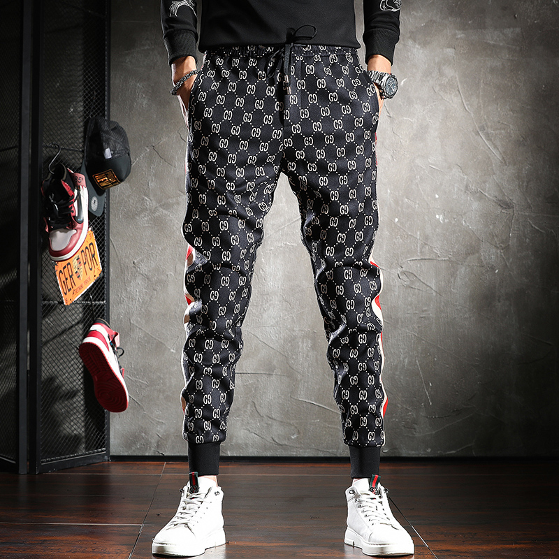 SyingLee casual pants men's spring and summer high-end fashion print ruffian handsome tide brand all-match self-cultivation micro-elastic trousers