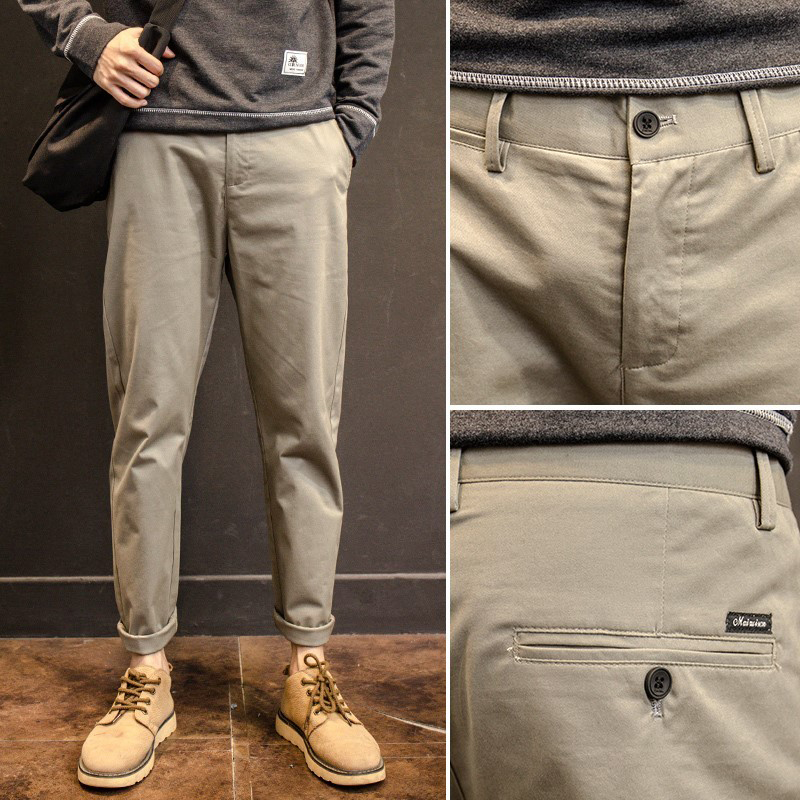 SyingLee casual pants men's spring and summer Korean version of the trend tooling straight loose loose all-match youth solid color elastic pants