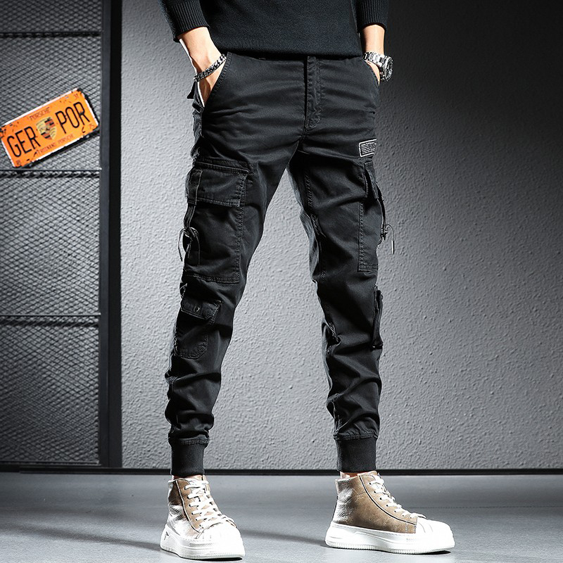 SyingLee overalls men's spring and summer pure cotton tide brand self-cultivation and foot fashion all-match elastic solid color casual pants