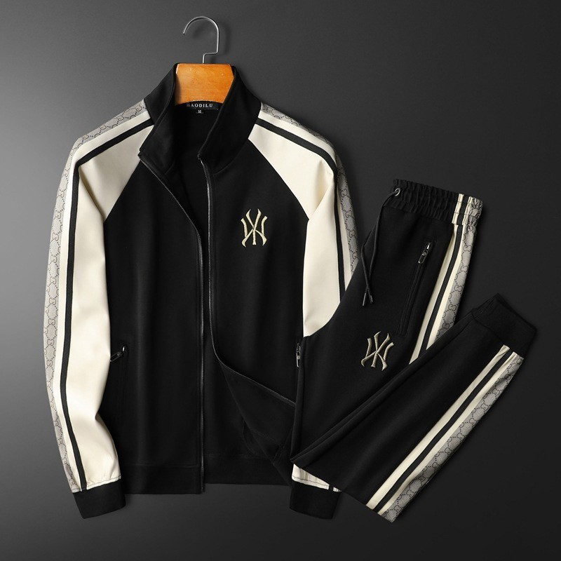 Autumn and Winter Set Men Practice Stretch Tide Fashion Embroidery with Long Sleeve Sweater Cover Two Pieces