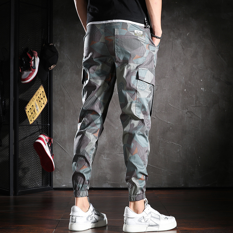 SyingLee overalls men's spring and summer camouflage trendy brand fashion micro-elastic slim-fit pants bundled feet casual nine-point pants